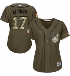 Women's Majestic Cleveland Indians #17 Yonder Alonso Replica Green Salute to Service MLB Jersey
