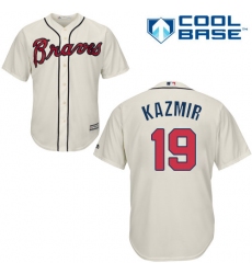 Youth Majestic Atlanta Braves #19 Scott Kazmir Replica Cream Alternate 2 Cool Base MLB Jersey