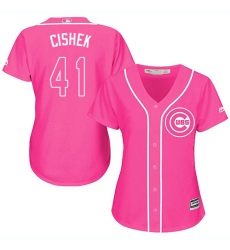 Women's Majestic Chicago Cubs #41 Steve Cishek Replica Pink Fashion MLB Jersey