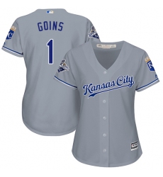 Women's Majestic Kansas City Royals #1 Ryan Goins Replica Grey Road Cool Base MLB Jersey