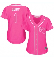 Women's Majestic Kansas City Royals #1 Ryan Goins Replica Pink Fashion Cool Base MLB Jersey