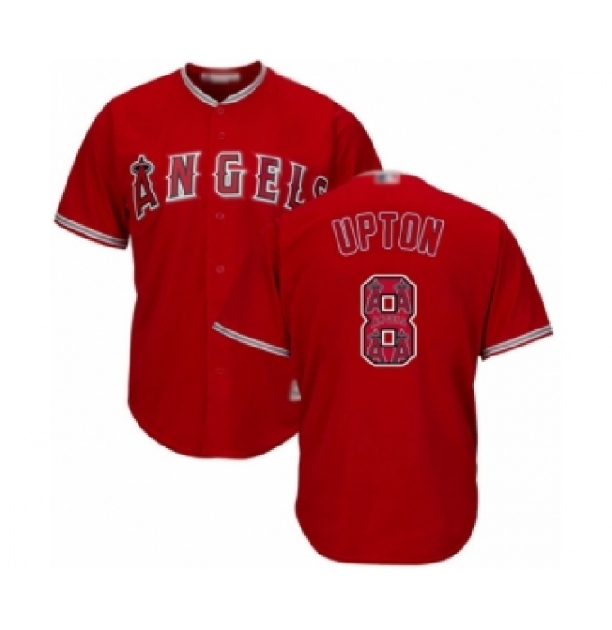 Men's Los Angeles Angels of Anaheim #8 Justin Upton Authentic Red Team Logo Fashion Cool Base Baseball Jersey