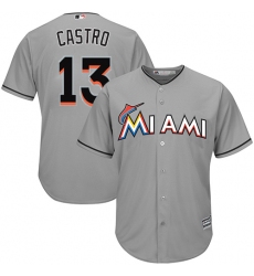 Youth Majestic Miami Marlins #13 Starlin Castro Authentic Grey Road Cool Base MLB Jersey