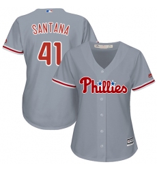 Women's Majestic Philadelphia Phillies #41 Carlos Santana Replica Grey Road Cool Base MLB Jersey