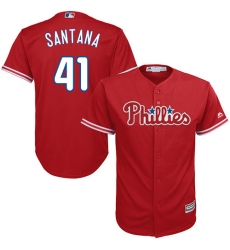 Youth Majestic Philadelphia Phillies #41 Carlos Santana Authentic Red Alternate Cool Base MLB Jersey