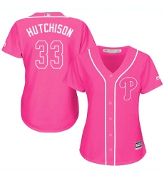Women's Majestic Philadelphia Phillies #33 Drew Hutchison Replica Pink Fashion Cool Base MLB Jersey