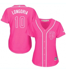 Women's Majestic San Francisco Giants #10 Evan Longoria Authentic Pink Fashion Cool Base MLB Jersey