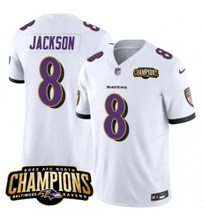 Men's Baltimore Ravens #8 Lamar Jackson White 2023 F.U.S.E. AFC North Champions Vapor Limited Football Stitched Jersey
