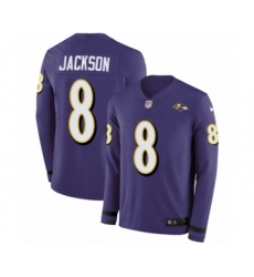 Youth Nike Baltimore Ravens #8 Lamar Jackson Limited Purple Therma Long Sleeve NFL Jersey