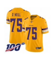 Men's Minnesota Vikings #75 Brian O'Neill Limited Gold Inverted Legend 100th Season Football Jersey