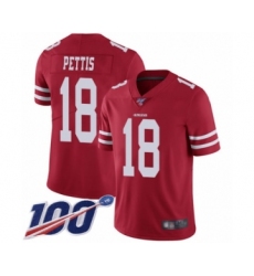 Youth San Francisco 49ers #18 Dante Pettis Red Team Color Vapor Untouchable Limited Player 100th Season Football Jersey