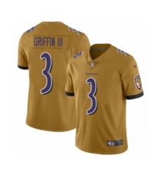 Men's Baltimore Ravens #3 Robert Griffin III Limited Gold Inverted Legend Football Jersey