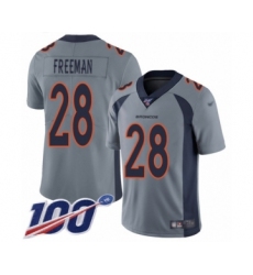 Men's Denver Broncos #28 Royce Freeman Limited Silver Inverted Legend 100th Season Football Jersey