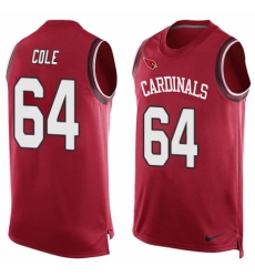 Men's Nike Arizona Cardinals #64 Mason Cole Limited Red Player Name & Number Tank Top NFL Jersey