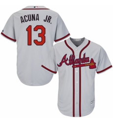 Men's Majestic Atlanta Braves #13 Ronald Acuna Jr. Replica Grey Road Cool Base MLB Jersey