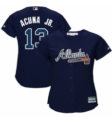 Women's Majestic Atlanta Braves #13 Ronald Acuna Jr. Replica Blue Alternate Road Cool Base MLB Jersey