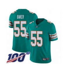 Men's Miami Dolphins #55 Jerome Baker Aqua Green Alternate Vapor Untouchable Limited Player 100th Season Football Jersey