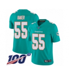 Men's Miami Dolphins #55 Jerome Baker Aqua Green Team Color Vapor Untouchable Limited Player 100th Season Football Jersey