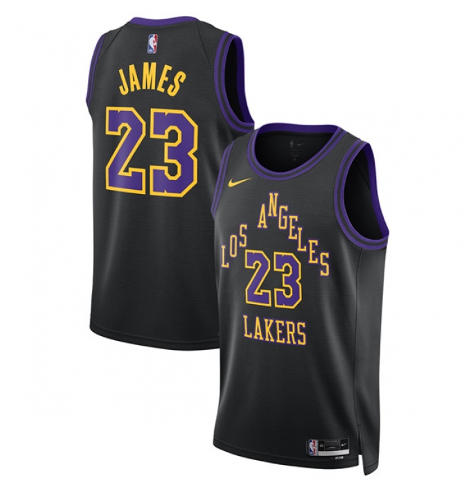Men's Los Angeles Lakers #23 LeBron James Black 2025-26 City Edition Stitched Basketball Jersey