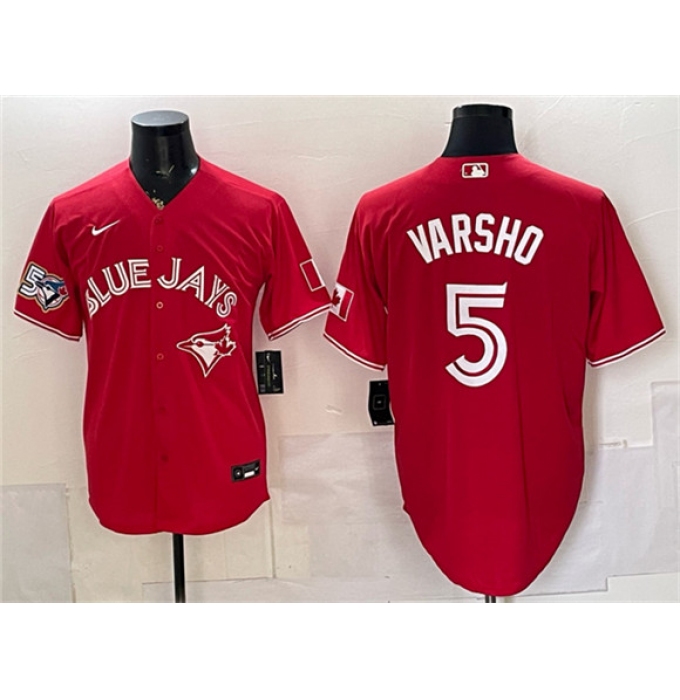 Men's Toronto Blue Jays #5 Daulton Varsho Red 50 Seasons Stitched Baseball Jersey