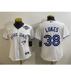 Women's Toronto Blue Jays #38 Nathan Lukes White 2025 World Series Home Cool Base Stitched Baseball Jersey(Run Small)