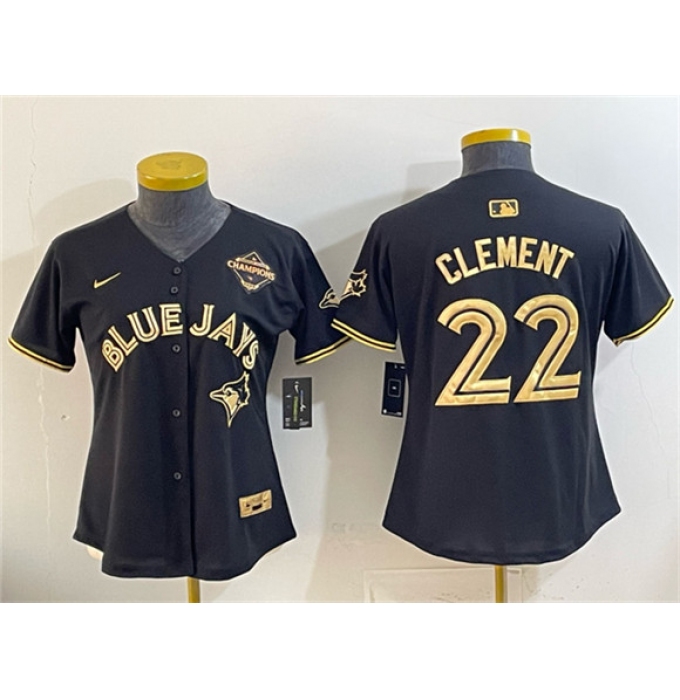 Youth Toronto Blue Jays #22 Ernie Clement Black Gold 2025 American League Champions Limited Stitched Jersey