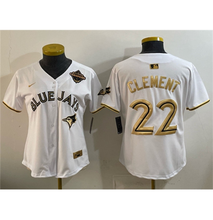 Youth Toronto Blue Jays #22 Ernie Clement White Gold 2025 American League Champions Limited Stitched Jersey