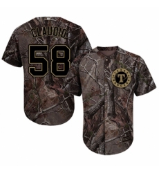 Youth Majestic Texas Rangers #58 Alex Claudio Authentic Camo Realtree Collection Flex Base MLB Jersey