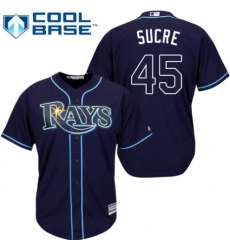 Youth Majestic Tampa Bay Rays #45 Jesus Sucre Authentic Navy Blue Alternate Cool Base MLB Jersey