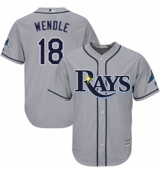 Youth Majestic Tampa Bay Rays #18 Joey Wendle Replica Grey Road Cool Base MLB Jersey