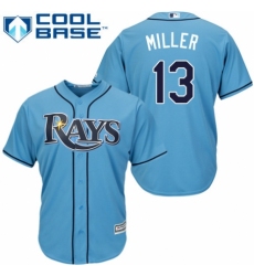 Youth Majestic Tampa Bay Rays #13 Brad Miller Replica Light Blue Alternate 2 Cool Base MLB Jersey