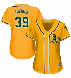 Women's Majestic Oakland Athletics #39 Blake Treinen Replica Gold Alternate 2 Cool Base MLB Jersey