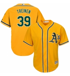 Youth Majestic Oakland Athletics #39 Blake Treinen Authentic Gold Alternate 2 Cool Base MLB Jersey