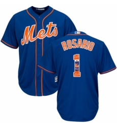 Men's Majestic New York Mets #1 Amed Rosario Authentic Royal Blue Team Logo Fashion Cool Base MLB Jersey