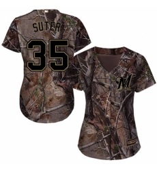 Women's Majestic Milwaukee Brewers #35 Brent Suter Authentic Camo Realtree Collection Flex Base MLB Jersey