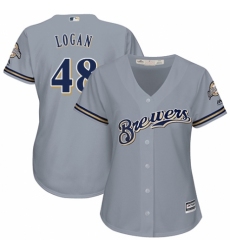 Women's Majestic Milwaukee Brewers #48 Boone Logan Replica Grey Road Cool Base MLB Jersey