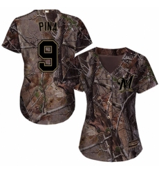 Women's Majestic Milwaukee Brewers #9 Manny Pina Authentic Camo Realtree Collection Flex Base MLB Jersey