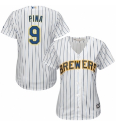 Women's Majestic Milwaukee Brewers #9 Manny Pina Authentic White Home Cool Base MLB Jersey