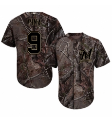 Youth Majestic Milwaukee Brewers #9 Manny Pina Authentic Camo Realtree Collection Flex Base MLB Jersey
