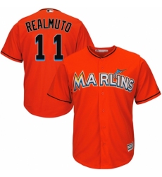 Youth Majestic Miami Marlins #11 J. T. Realmuto Authentic Orange Alternate 1 Cool Base MLB Jersey