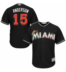 Youth Majestic Miami Marlins #15 Brian Anderson Authentic Black Alternate 2 Cool Base MLB Jersey