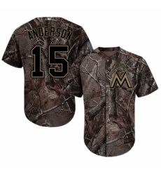 Youth Majestic Miami Marlins #15 Brian Anderson Authentic Camo Realtree Collection Flex Base MLB Jersey