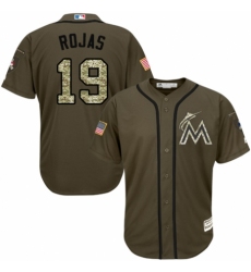 Men's Majestic Miami Marlins #19 Miguel Rojas Authentic Green Salute to Service MLB Jersey