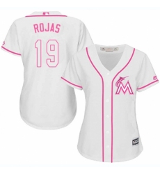 Women's Majestic Miami Marlins #19 Miguel Rojas Replica White Fashion Cool Base MLB Jersey