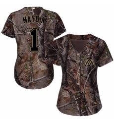 Women's Majestic Miami Marlins #1 Cameron Maybin Authentic Camo Realtree Collection Flex Base MLB Jersey