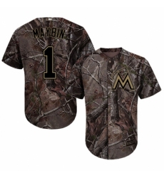 Youth Majestic Miami Marlins #1 Cameron Maybin Authentic Camo Realtree Collection Flex Base MLB Jersey