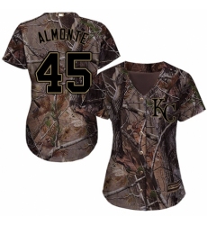 Women's Majestic Kansas City Royals #45 Abraham Almonte Authentic Camo Realtree Collection Flex Base MLB Jersey