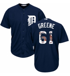 Men's Majestic Detroit Tigers #61 Shane Greene Authentic Navy Blue Team Logo Fashion Cool Base MLB Jersey