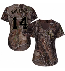 Women's Majestic Colorado Rockies #14 Tony Wolters Authentic Camo Realtree Collection Flex Base MLB Jersey