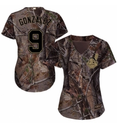 Women's Majestic Cleveland Indians #9 Erik Gonzalez Authentic Camo Realtree Collection Flex Base MLB Jersey